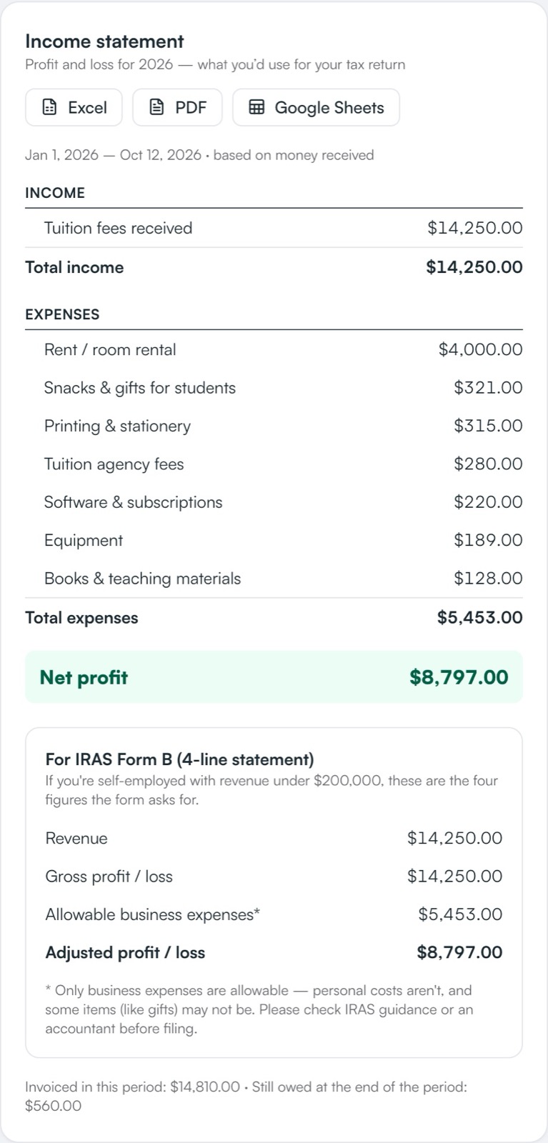 Your income statement, ready for tax season
